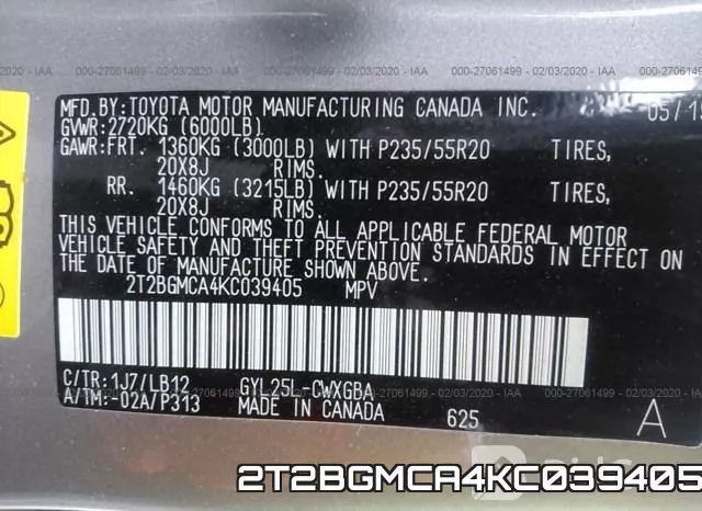 2T2BGMCA4KC039405 фото 10