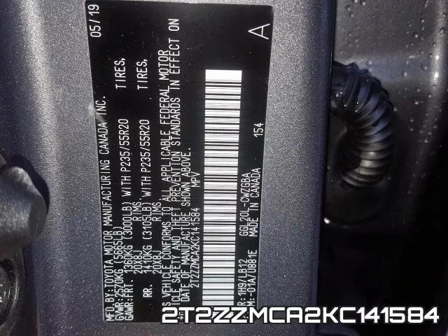 2T2ZZMCA2KC141584 фото 2