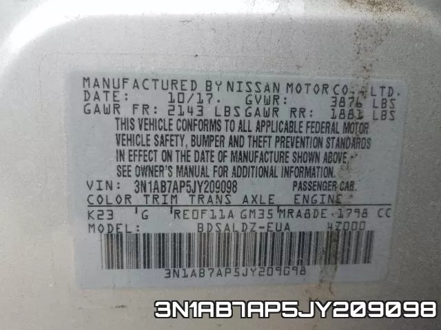 3N1AB7AP5JY209098 фото 2