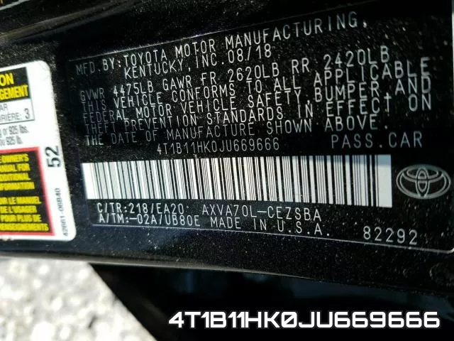 4T1B11HK0JU669666 фото 2