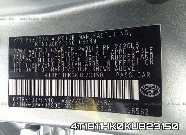 4T1B11HK0KU823150 фото 10