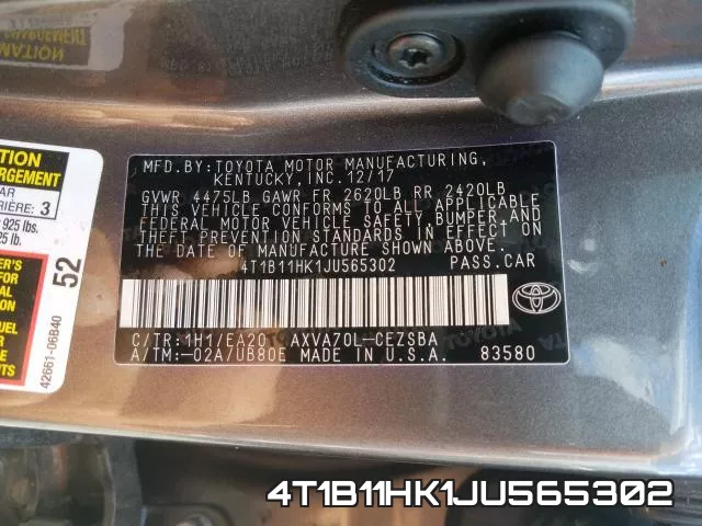4T1B11HK1JU565302 фото 2