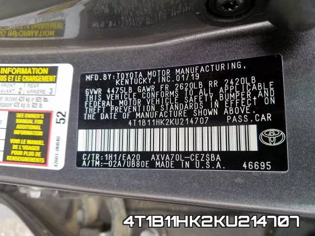 4T1B11HK2KU214707 фото 2