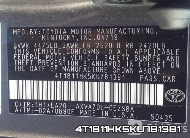 4T1B11HK5KU781381 фото 10