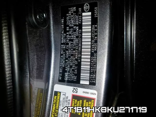 4T1B11HK8KU271719 фото 2