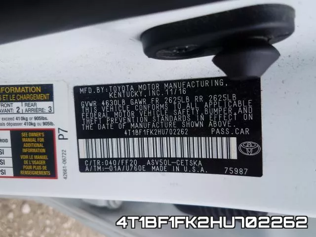 4T1BF1FK2HU702262 фото 2