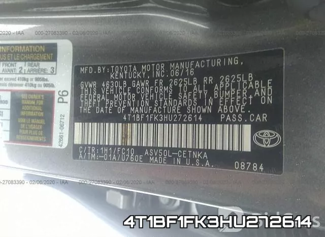 4T1BF1FK3HU272614 фото 10