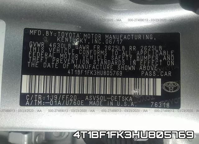 4T1BF1FK3HU805769 фото 10