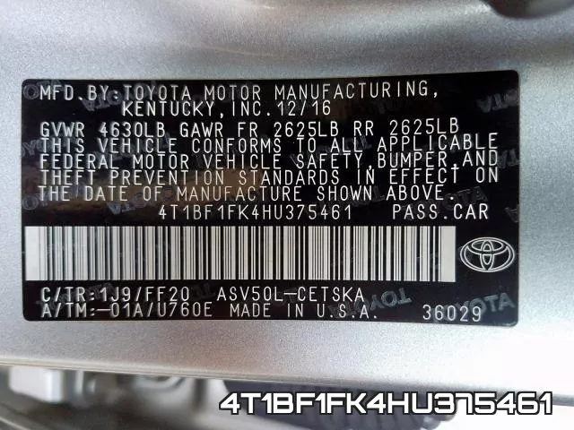 4T1BF1FK4HU375461 фото 2