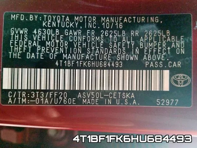 4T1BF1FK6HU684493 фото 2