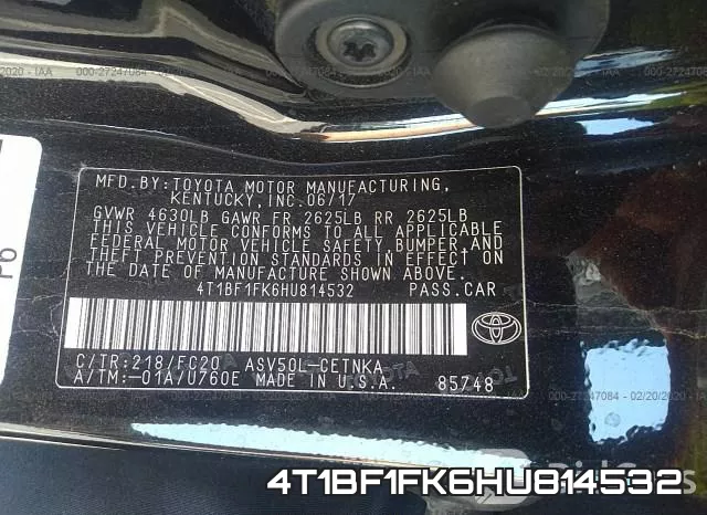 4T1BF1FK6HU814532 фото 9