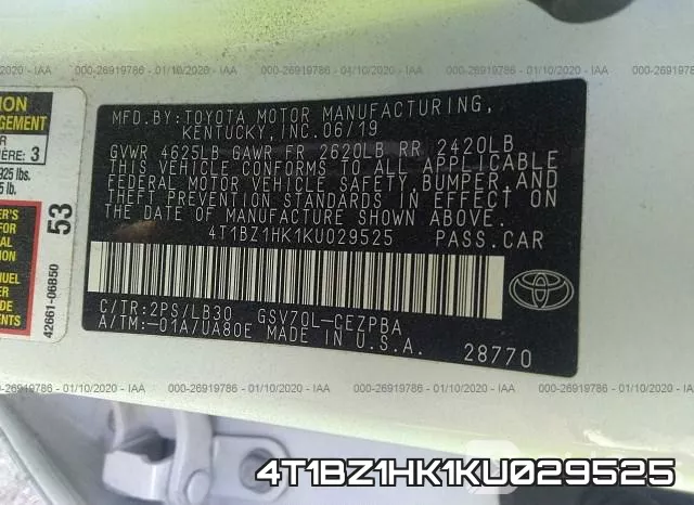 4T1BZ1HK1KU029525 фото 10