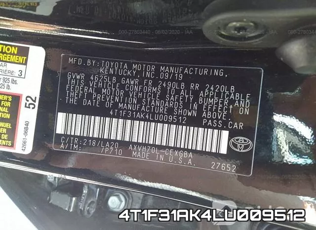 4T1F31AK4LU009512 фото 10