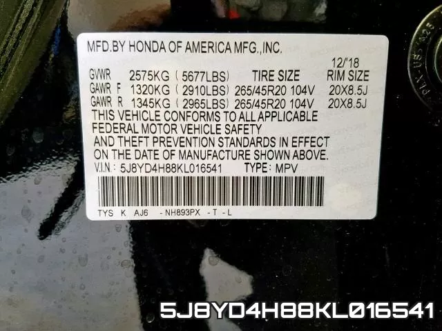 5J8YD4H88KL016541 фото 2