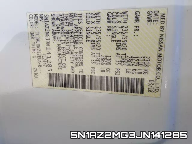 5N1AZ2MG3JN141285 фото 2