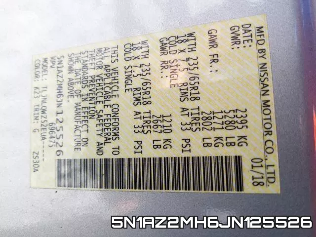 5N1AZ2MH6JN125526 фото 2