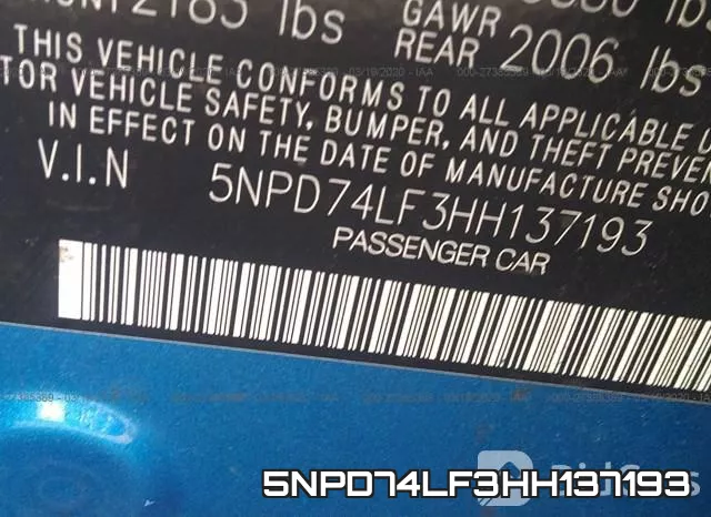 5NPD74LF3HH137193 фото 10