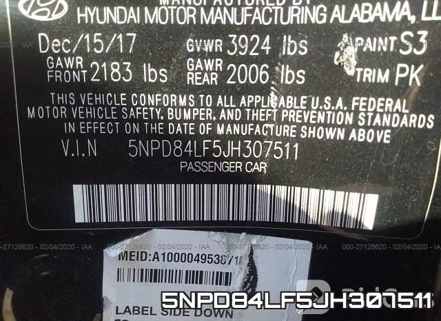 5NPD84LF5JH307511 фото 10