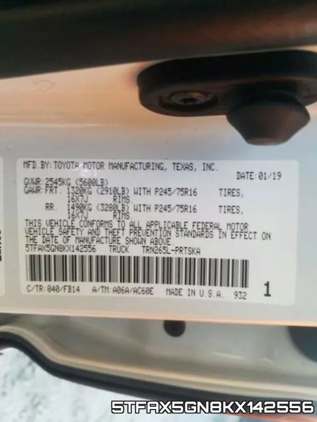 5TFAX5GN8KX142556 фото 2