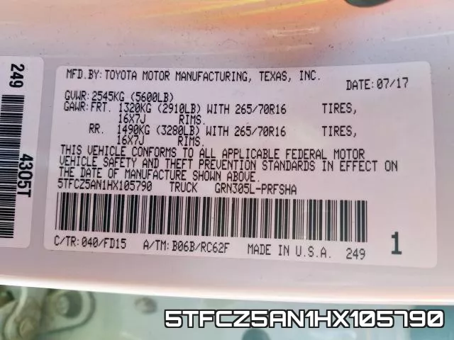 5TFCZ5AN1HX105790 фото 2