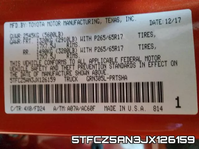 5TFCZ5AN3JX126159 фото 2