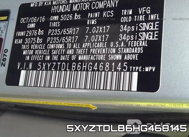 5XYZTDLB6HG468145 фото 10