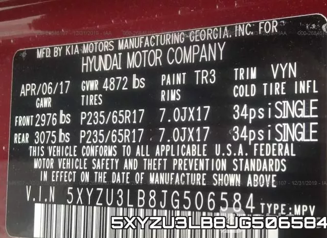 5XYZU3LB8JG506584 фото 10