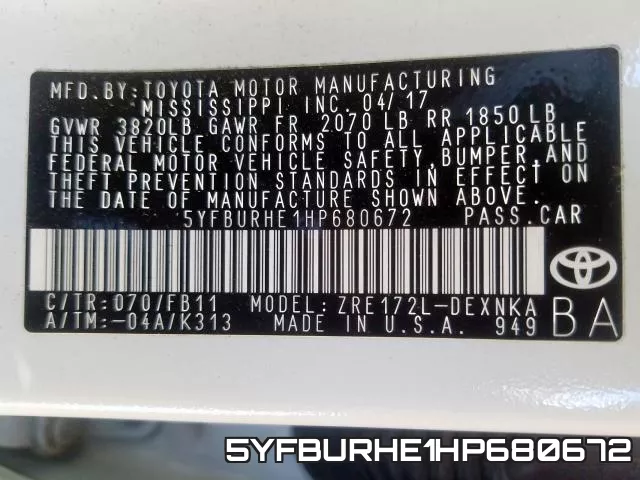 5YFBURHE1HP680672 фото 2