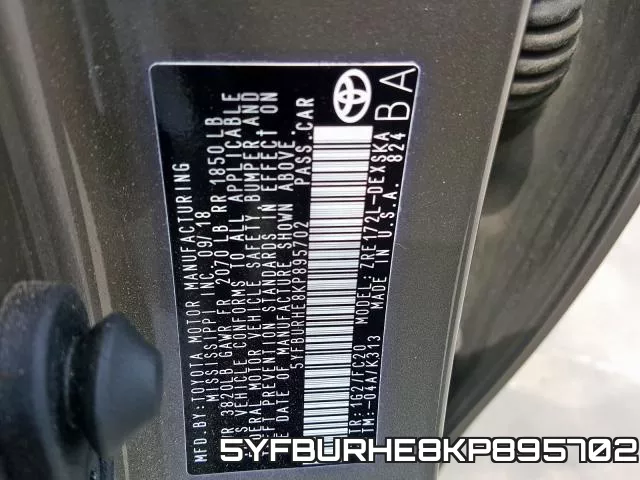 5YFBURHE8KP895702 фото 2