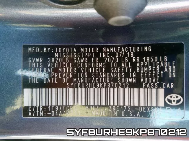 5YFBURHE9KP870212 фото 2