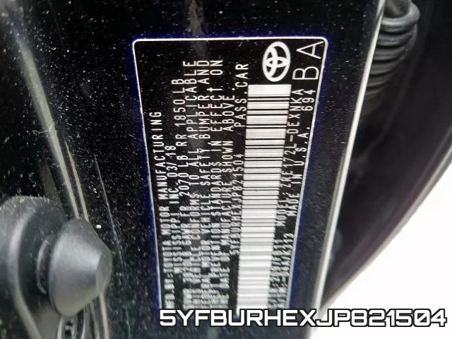 5YFBURHEXJP821504 фото 2