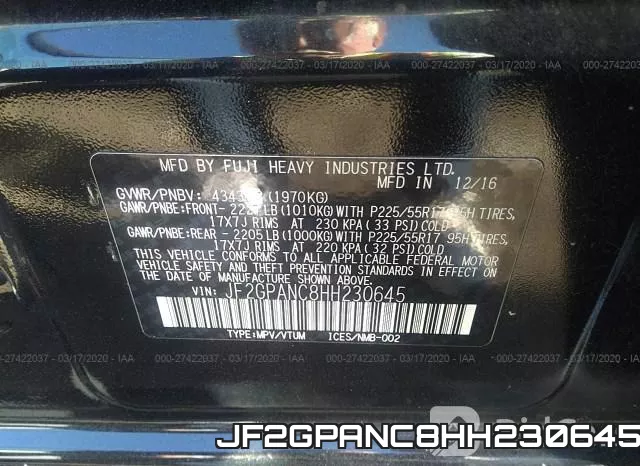 JF2GPANC8HH230645 фото 10