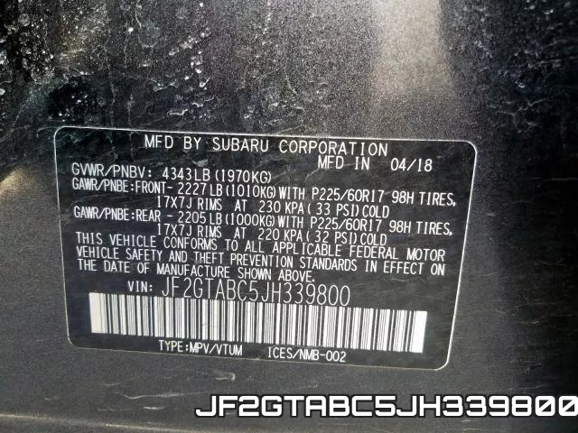 JF2GTABC5JH339800 фото 2