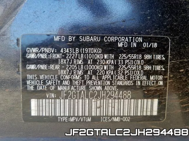 JF2GTALC2JH294488 фото 2