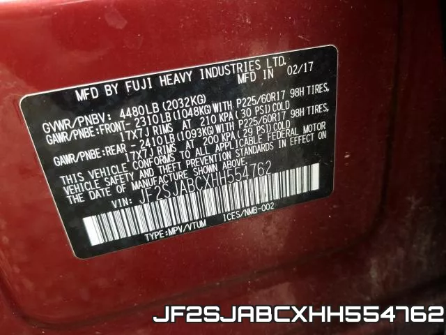 JF2SJABCXHH554762 фото 2