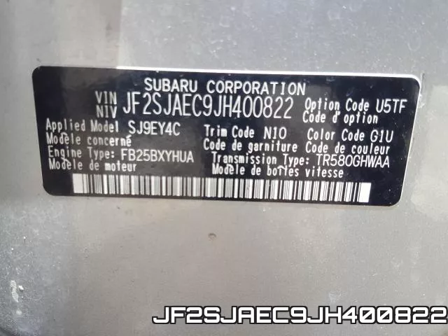 JF2SJAEC9JH400822 фото 2