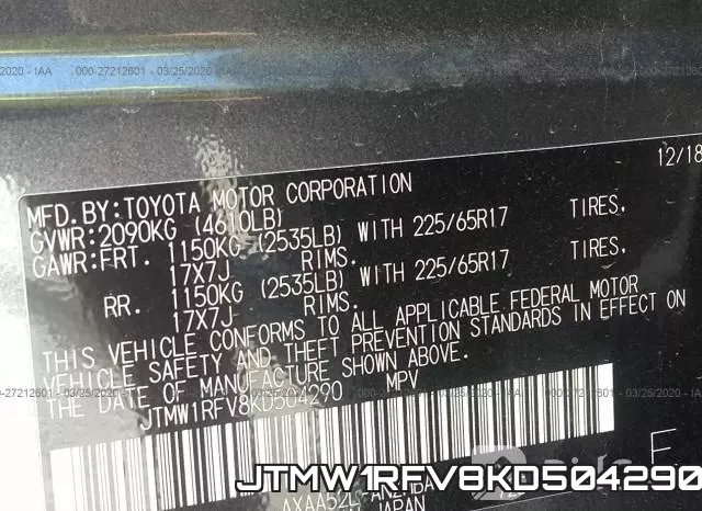 JTMW1RFV8KD504290 фото 10