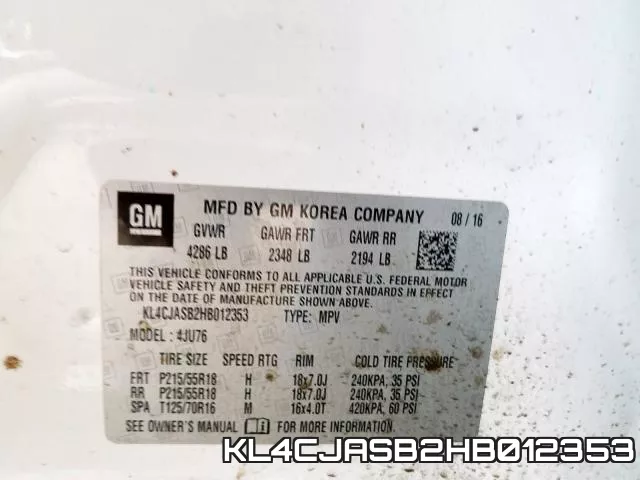 KL4CJASB2HB012353 фото 2