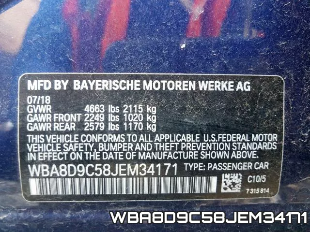 WBA8D9C58JEM34171 фото 2