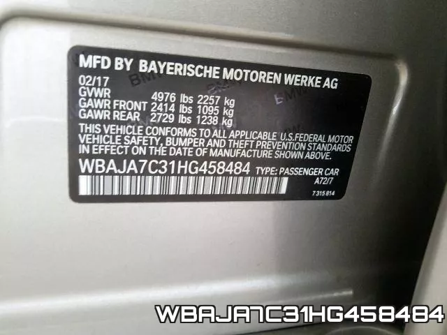 WBAJA7C31HG458484 фото 2