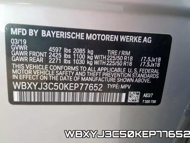 WBXYJ3C50KEP77652 фото 2