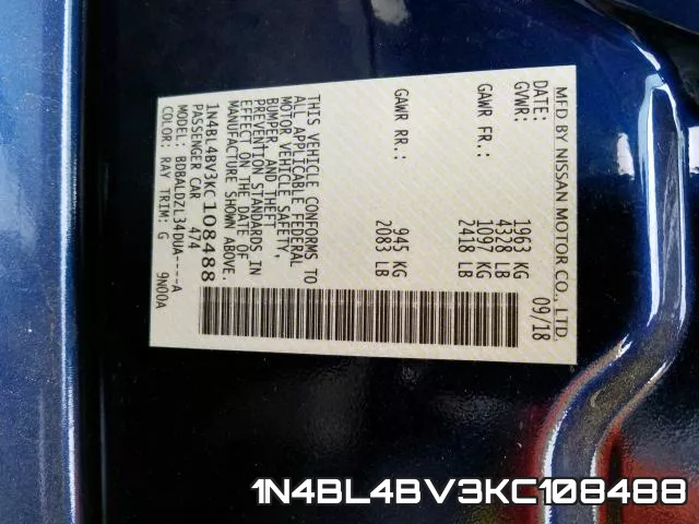 1N4BL4BV3KC108488 фото 2