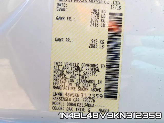 1N4BL4BV9KN312359 фото 2