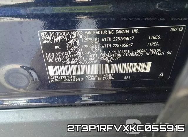 2T3P1RFVXKC055915 фото 10