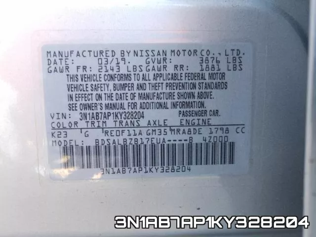 3N1AB7AP1KY328204 фото 2