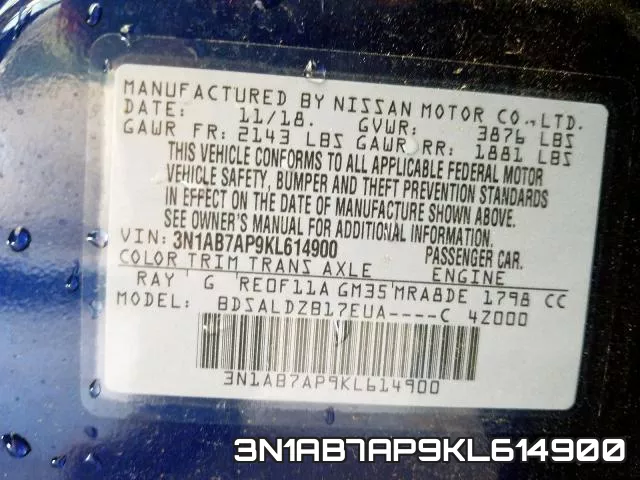 3N1AB7AP9KL614900 фото 2