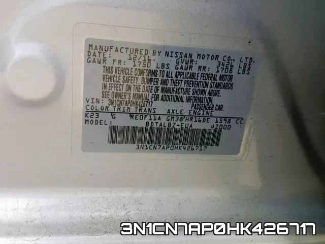 3N1CN7AP0HK426717 фото 2