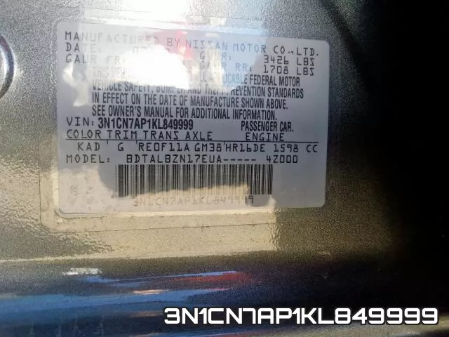 3N1CN7AP1KL849999 фото 2