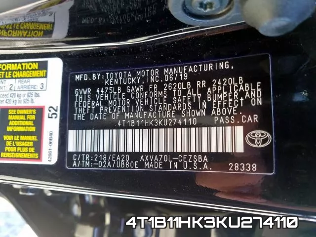 4T1B11HK3KU274110 фото 2
