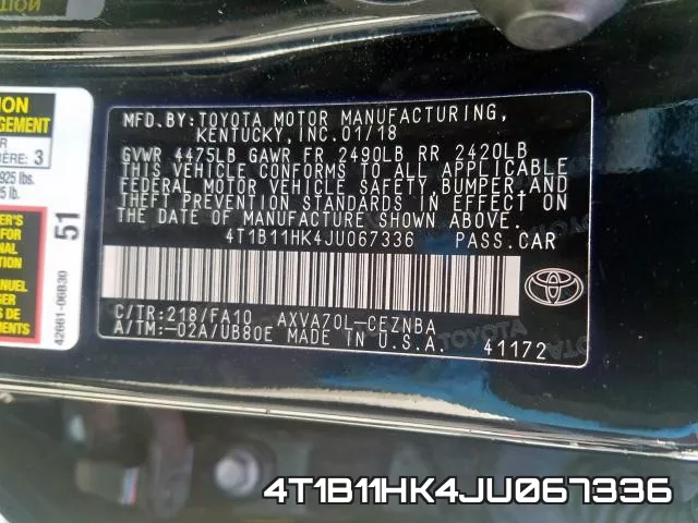 4T1B11HK4JU067336 фото 2